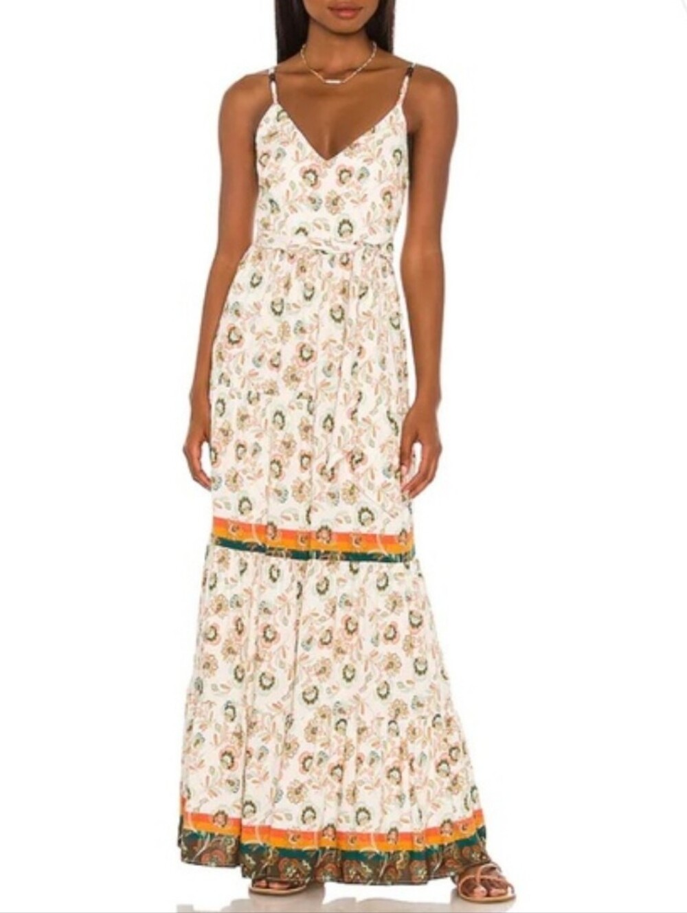House of Harlow Floral Maxi Dress in Ivory with Green & Rust Accents